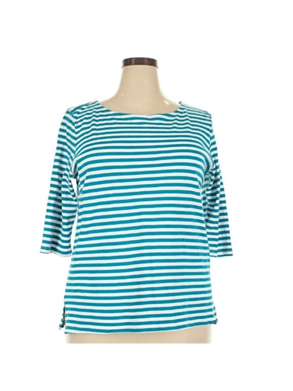 Lands’ End Teal & White Striped Pima Cotton Top-3/4 Sleeves-Size XXL-NWOT